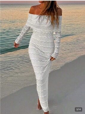 Off-Shoulder White Lace Maxi Dress